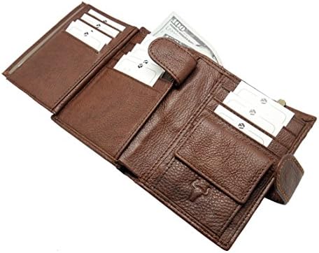 Mens Leather Trifold Wallet Brown Leather Snap Purse