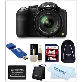 Panasonic DMC-FZ200 12.1 MP Digital Camera with CMOS Sensor and 24x Optical Zoom (Black) + Camera Case + Spare Battery + 16GB Class 10 SDHC Memory Card + Memory Card Wallet + Cleaning Kit + Card Reader + Cleaning Cloth