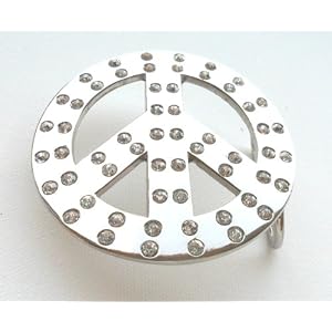 Peace Sign Symbol with Rhinestones & Bling Belt Buckle