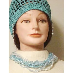 Multi Strand Small Turquoise Pearl and Clear Beads with Crystals Necklace and Earrings for Women...