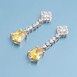 Sterling Silver Earrings with Yellow Topaz and Clear CZ - 33 mm