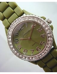 Geneva Olive Green Silicone Crystal Large Face Watch