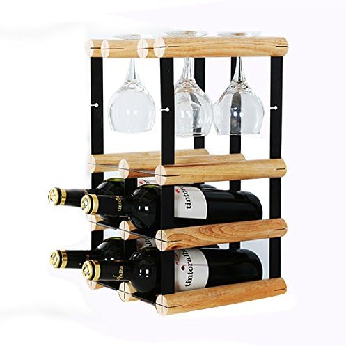 Art Household WR1208-4BG Counter Top Wine Rack and Glass Holder, 4-Bottle and 4-Glass Capacity, Steel and Natural Wood