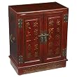 EXP Handmade Furniture - 19" Antique Style Red Leather Antique Style End Table / Cabinet - Poem