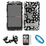 Silver Case with Black Flower Design 2 Piece Protective Snap-On Case for HT ....