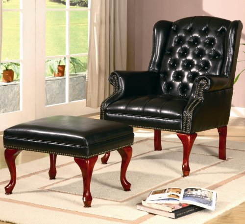 Coaster Traditional Wing Back Button Tufted Chair and Ottoman