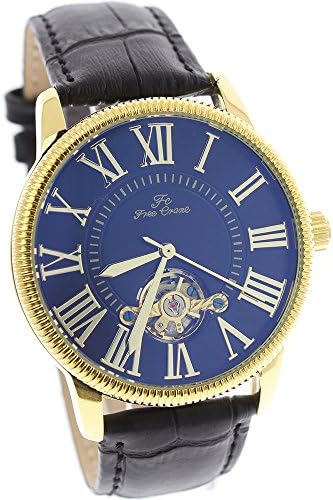 Itemstoday Blue Face Roman Numerals Leather Strap Automatic Mecanical Men's Wrist Watch
