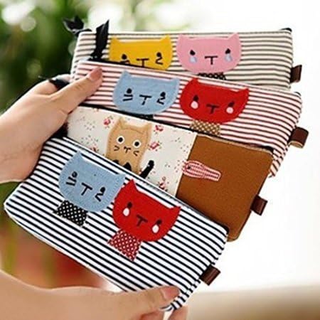 Deobox Cat Pencil Case Kitten Stripe Pen Bag, 4 Pack