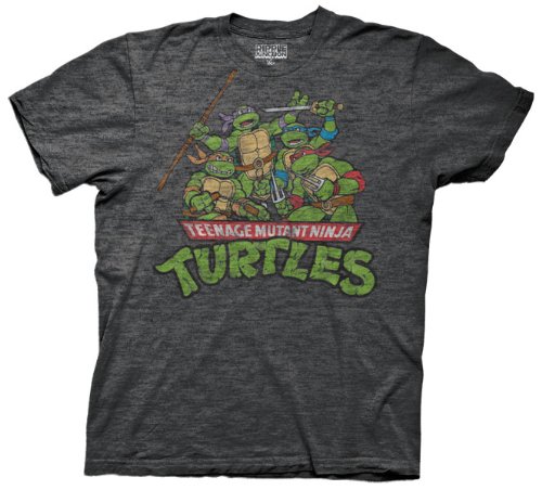  TMNT Teenage Mutant Ninja Turtles Group Adult Distressed Charcoal Gray T-shirt Tee