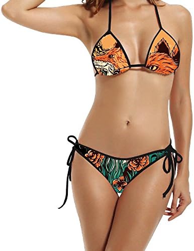 VYily Sexy Womens Fox With Sun Flower Ikon Bikini Swimsuit Swimwear Custom Black One Size