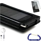 Premium Black Microsoft Zune HD 16 GB / 32 GB Faux Leather Case, Screen Protector, Earphones, and Free Carabiner Key Chain