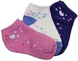 Toddler Girls Sweet Heart Low Cut Girls 100% Cotton Socks - 3 Pair Socks - Sweet & Soft