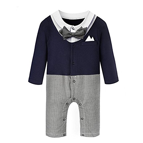 Baby Boys Romper Clothing 1-Piece Tuxedo Jumpsuit & Bowtie Suit Kids Outfit