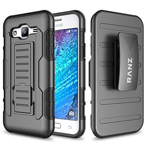 Galaxy Core Prime G360 Case, Galaxy Prevail LTE Case, RANZ Classic Black Rugged Impact Armor Hybrid Kickstand Cover with Belt Clip Holster Case For Samsung Galaxy Core Prime G360 / Samsung Galaxy Prevail LTE
