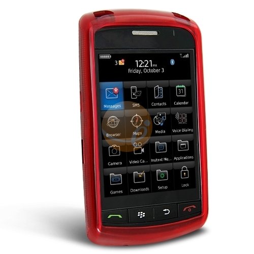 TPU Rubber Skin Case Cover for Blackberry Storm 9500, Clear Red