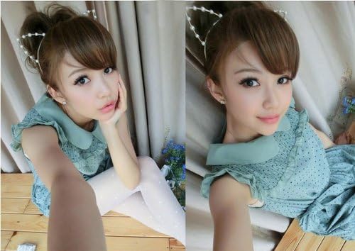 TANZK Cat Ear Sexy Girl Headband Hair Band Pearl Golden Emo Vintage Head Hoop Hairclips