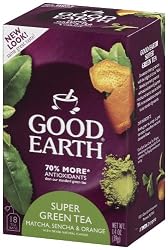 Good Earth Super Green Tea, Matcha, Sencha & Orange, 18-Count Tea Bags (Pack of 6)