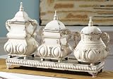 Set of 3 Distressed White Boxes with Egg and Dart Accents & Tray