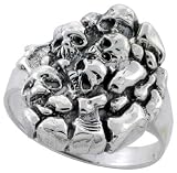 Sterling Silver Gothic Skulls & Bones Biker Ring (Available in Sizes 6 to 15), 7/8" (22mm) wide, size 8