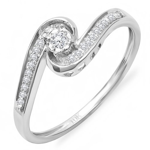 10k White Gold Round Diamond Ladies Swirl Promise Engagement Ring 1/5 CT (0.20 cttw, G-H Color, SI-I Clarity)