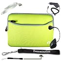 Kroo Glove 90377 Zipper Sleeve Carrying Case Kindle DX (Green) + USB Data Cable + Black Car Charger + Black E-Reader Light + Determination Strap (Combo)