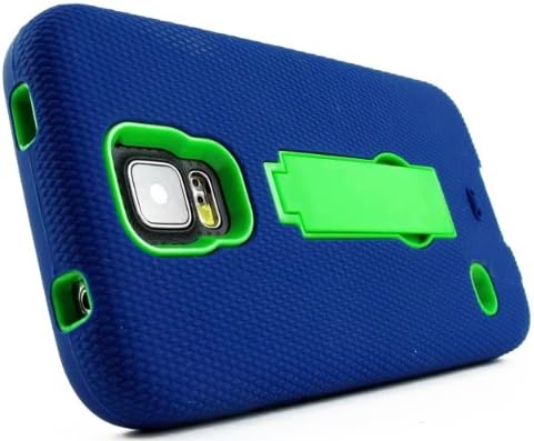 myLife Deep Navy Blue and Bright Spring Green - Shock Suit Survivor Series (Built in Kickstand + Easy Grip Silicone) 3 Piece + 2 Layer Case for NEW Galaxy S5 (5g) Smartphone By Samsung (External Flex Silicone Bumper Gel + Internal 2 Piece Rubberized Snap Fitted Armor Protector + Shock Absorbing Material)