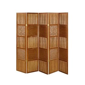 Rattan And Wood 66.25h Five - panel Room Divider, FIVE-PANEL, LIGHT HONEY
