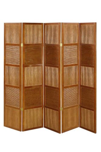 Rattan And Wood 66.25h Five - panel Room Divider, FIVE-PANEL, LIGHT HONEY