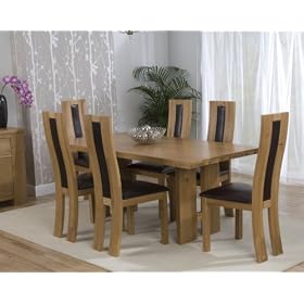 Manhattan Solid Oak Dining Table with 6 Oak & Leather Chairs