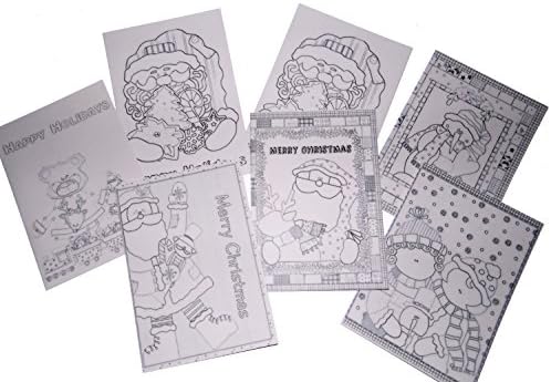 Color Yourself Christmas Holiday Blank Greeting Cards Coloring Cards Set of 7