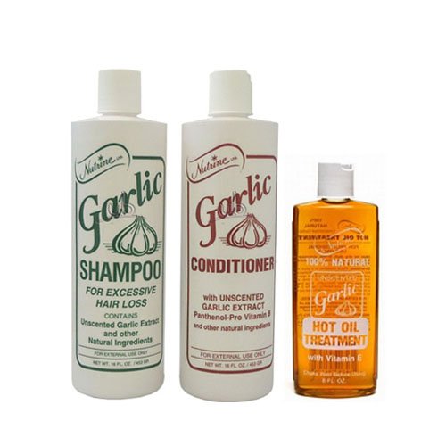 Nutrine Unscented Garlic Shampoo 16oz + Conditioner 16oz + Hot Oil Treatment 8 oz