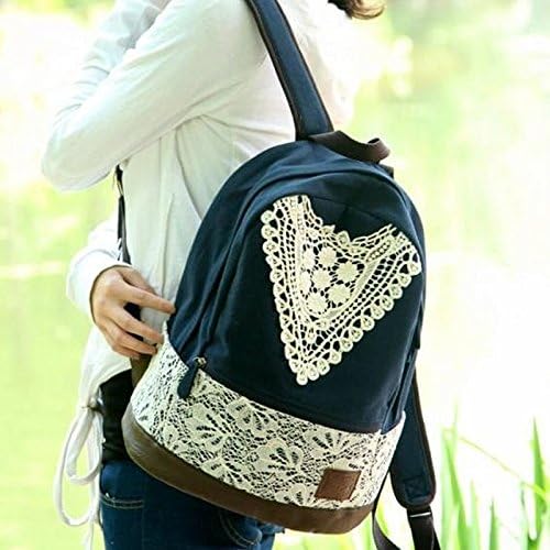 Estrendy Mori Girls' Floral Crochet Canvas Backpack Rucksack Blue