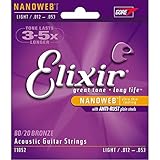 Elixir Light Nanoweb 80/20 Bronze Acoustic Guitar Strings