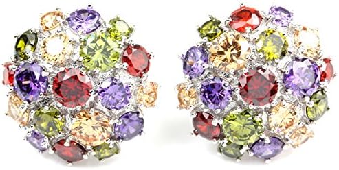 FANCY COLLECTION White Gold GP CZ Multi-color Big Studed Women Earring Studs