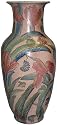 Pink Iris 18" Tall Vase with Flowers and Butterfly; Hand Painted Vintage Porcelain