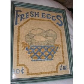 Fresh Eggs- 10 Cent Dozen (Framed Needlepoint)