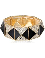 Goldtone Epoxy and Stone Pyramid Stretch-Bracelet, 7"