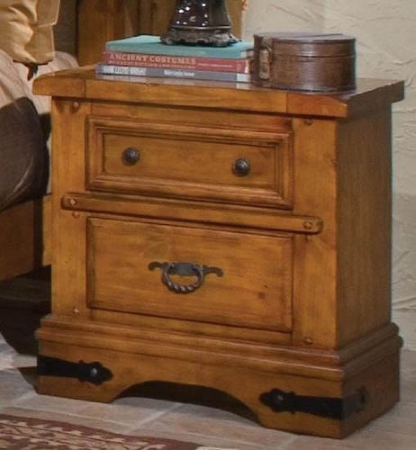 Nightstand with Decorative Handles in Distress Pine Finish