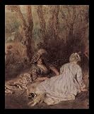Antoine Watteau (F���tes Galantes, detail) Black Wood-Mounted Art Poster Print - 13