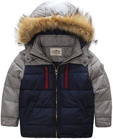 HHUU Baby Boys Kids Winter Warm Jacket Splice Hoodie Outwears Wind Coat-Blue and Gray-2-3 Years