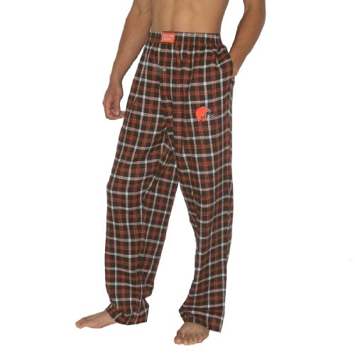 Mens NFL Cleveland Browns Plaid Cotton Thermal Sleepwear / Pajama Pants - Brown (Size: S)
