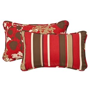Outdoor Patio Brown Red Reversible Rectangular Decorative Pillow - Set of 2 by Pillow Perfect
