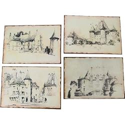 Old Paris Sketches, Metal Wall D&eacute;cor Plaques, Set of 4