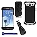 Black and White BALLISTIC Shell Gel (SG) MAXX Series Case for Samsung Galaxy S3 + Universal Single USB Vehicle Charger with LED Indicator + Abacus24-7 Blue Velcro Cable Tie