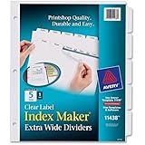 Avery Index Maker Extra-Wide Clear Label Dividers, White,  5-Tab Set (11438)