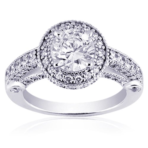 00 Ct Round Diamond Engagement Ring Vintage Pave SI2