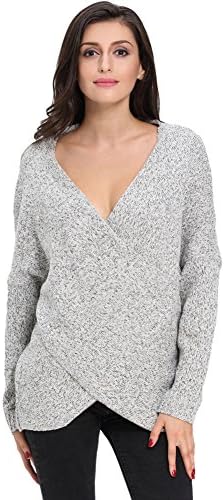 SextyHome Lady Autumn And Winter Sexy V-neck Cross Cross-sleeved Long-sleeved Knitted Sweaters Clothes(Grey)