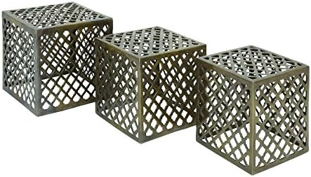 Set of 2 Cube Stools Bronze Pattern Cage Home Décor 27469