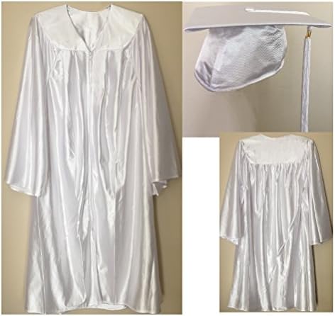 Graduation Cap &amp; Gown set (with tassel), Shiny White (5'6-5'8)