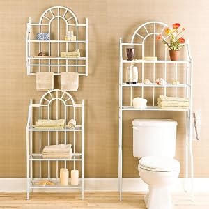 SEI White Palladian 3-Piece Bath Set Includes Spacesaver, Floor Shelf And Wall Shelf.
